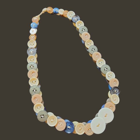 Vintage Buttons Double Side Handmade Statement Necklace OOAK - Picture 3 of 6